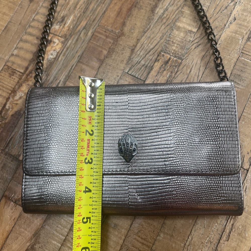 Kurt Geiger Metallic Silver Lizard-Embossed Chain Clutch
